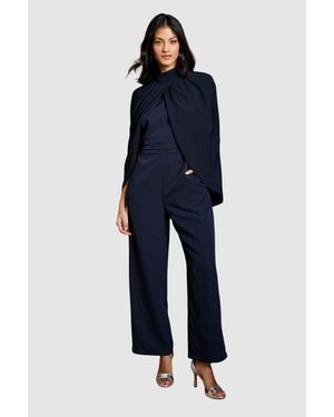 Coast Petite High Neck Cape Wide Leg Jumpsuit - Blue