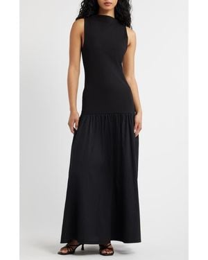 TOPSHOP Drop Waist Mixed Media Maxi Dress - Black