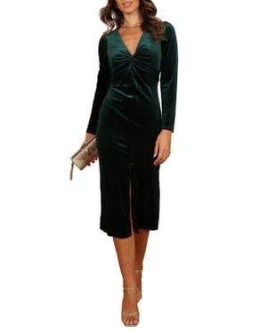 Petal & Pup Lisse Twist Front Long Sleeve Velvet Cocktail Dress - Black