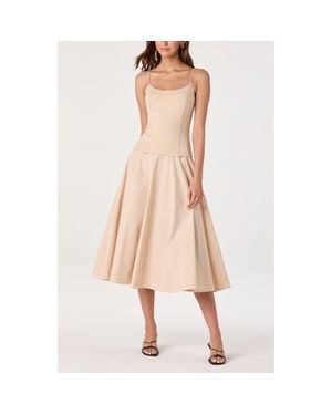 Astr Cierra Mixed Media Fit & Flare Midi Dress - Natural