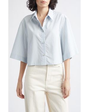 Helmut Lang Stripe Button-Up Cotton Blend Crop Top - Blue