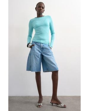 TOPSHOP Barrel Leg Denim Bermuda Shorts - Blue
