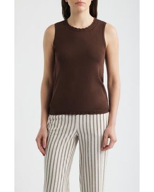 Anne Klein Scallop Trim Sleeveless Sweater - Brown