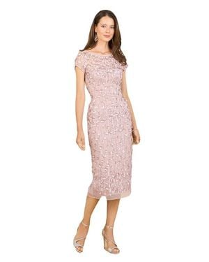 LARA New York 3D Applique Midi Dress With Cap Sleeves - Pink