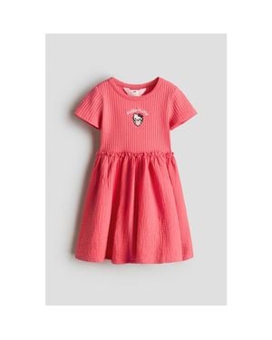 H&M Embroidered-Motif Dress With Muslin Skirt - Pink