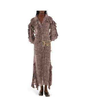 FARM Rio Baby Leopard Ruffle Long Sleeve Maxi Shirtdress - Brown