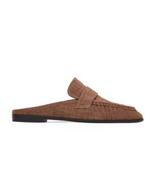 Black Suede Studio Gabby Croc Backless Loafer - Brown