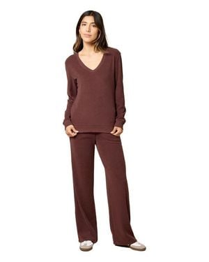 Softies Vintage Velvet V-Neck With Wide Leg Pant - Purple