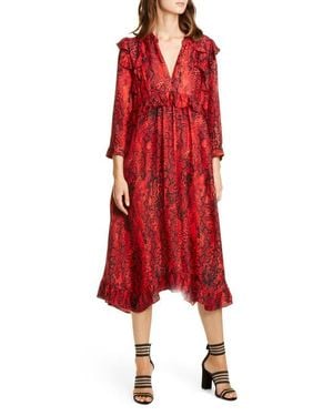 Ba&sh Sahara Snakeskin Print Midi Dress - Red