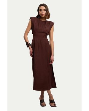 Karen Millen Linen Blend Pintuck Midi Dress - Brown