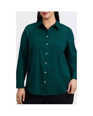 Foxcroft June Non-Iron Stretch Cotton Blend Button-Up Shirt - Green