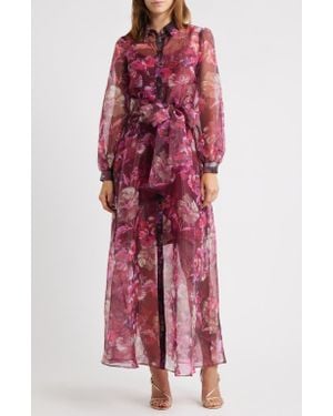 Julia Jordan Long Sleeve Organza Shirtdress - Red