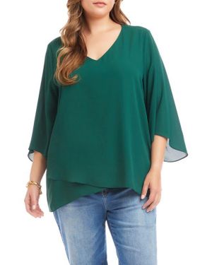 Karen Kane Crossover Hem Asymmetric Crepe Top - Green