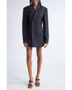 Alexander Wang Long Sleeve Double Breasted Wool & Mohair Blazer Minidress - Black