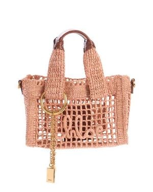 Chloé Mini Summer Banana Crochet Raffia East/West Tote - Pink