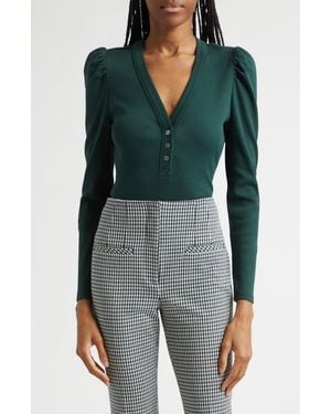Veronica Beard Dekalb Rib Puff Shoulder Henley - Green