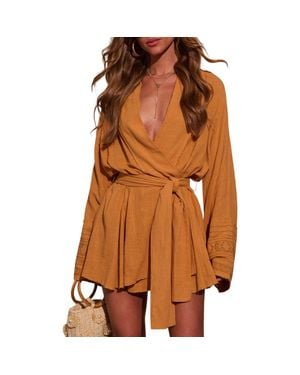 Vici Collection Monaco Mood Stretch Cotton Faux Wrap Top - Brown