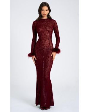 Miss Circle Waylynn Burnout Velvet Detail Mesh Backless Maxi Dress in Red |  Lyst