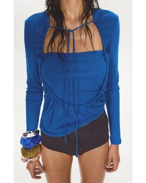 Mango Overlay Long Sleeve Top - Blue