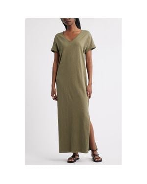 Treasure & Bond Cotton V-Neck Maxi Dress - Green