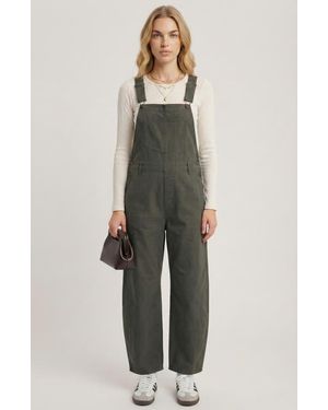 Modenaire Wide-Leg Adjustable-Strap Front Bib Pocket Overalls - Green