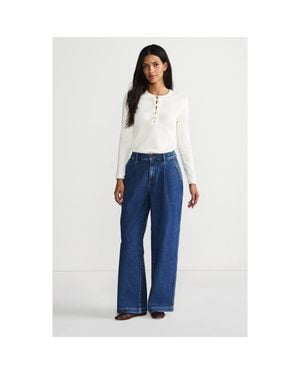 Lands' End High Rise Soft Denim Pleated Wide Leg Pants - Blue