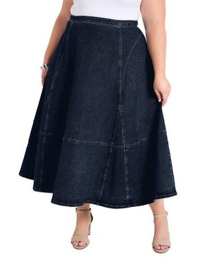 June + Vie Fit-And-Flare Denim Midi Skirt - Blue
