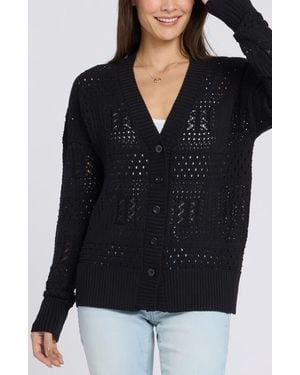 NYDJ Mixed Open Stitch Cotton Blend Cardigan - Black