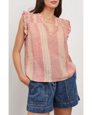 Rails Arlene Stripe Linen Blend Ruffle Shoulder Top - Blue