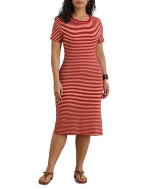 Ralph Lauren Stripe Cotton Blend Rib T-Shirt Dress - Red