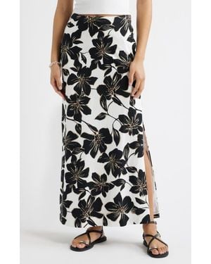 Open Edit Linen Blend Column Maxi Skirt - Black