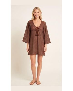 Sitano Sorrento Bell Sleeve Crochet Cover-Up - Brown