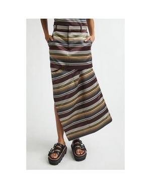 Sacai Horizontal Stripe Satin Skirt - Brown