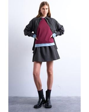 TOPSHOP Pinstripe Low Rise Micro Miniskirt - Red