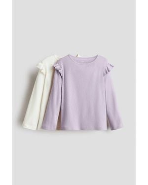 H&M 2-Pack Frill-Trimmed Jersey Tops - Purple