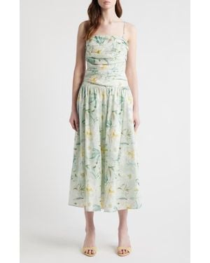 En Saison Marlowe Floral Cutout Back Drop Waist Midi Dress - Green