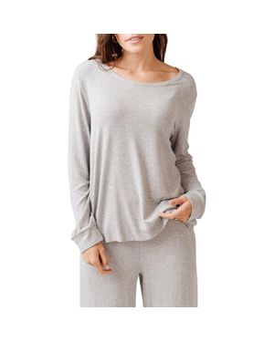 Cozy Earth Rib Long Sleeve Knit Pajama Top - Gray