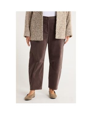 Eileen Fisher Stretch Organic Cotton Ankle Barrel Leg Pants - Brown
