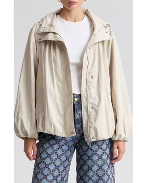 Avec Les Filles Balloon Hem Hooded Windbreaker Jacket - Natural