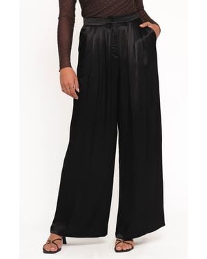 Petal & Pup Joyce Pleated Satin Wide Leg Pants - Black
