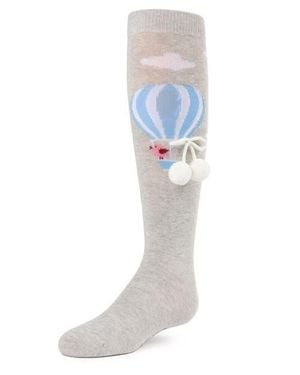 Memoi Sky's The Limit Pom-Pom Knee Socks - Blue