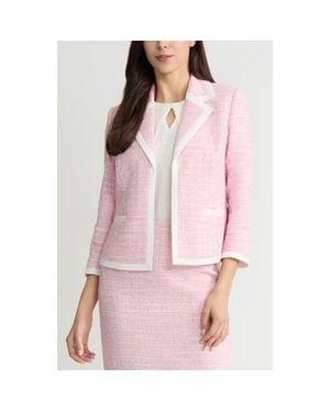 Kasper Contrast Trim Open Front Cardigan - Pink