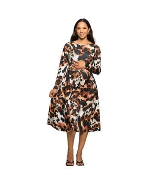 24seven Comfort Apparel Long Sleeve Midi Dress - Brown