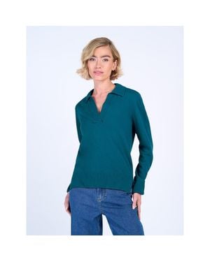 Kettlewell Long Sleeve Collared V-Neck Sweater - Blue