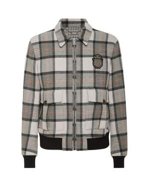Billionaire Wool Check Jacket Crest - Gray