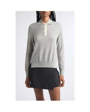 Moncler Wool Long Sleeve Polo - Gray