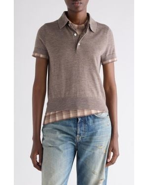Acne Studios Layered Short Sleeve Wool Polo Sweater - Blue