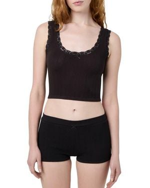 Florence By Mills Lace Trim Crop Tank - Black