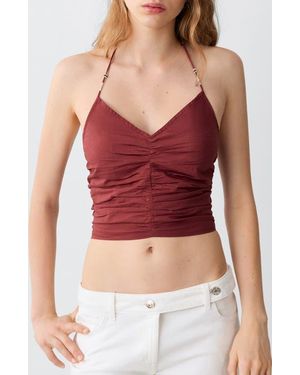 MANGO TEEN Ruched Cotton Top - Red