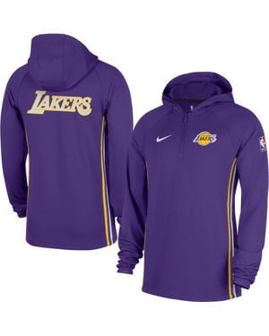Nike Los Angeles Lakers Authentic On Court Zone Quarter-Zip Dri-Fit Hoodie Jacket - Purple